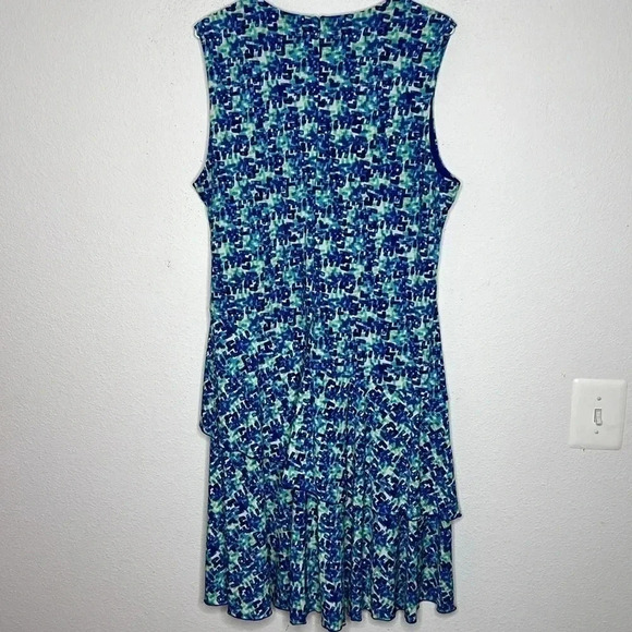 Luxe By Carmen Marc Valvo blue/green abstract sleeveless plus size dress… - Picture 4 of 7